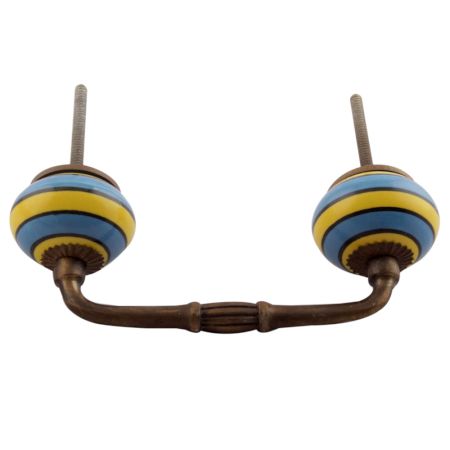 Turquoise And Yellow Striped Ceramic Bridge Handles
